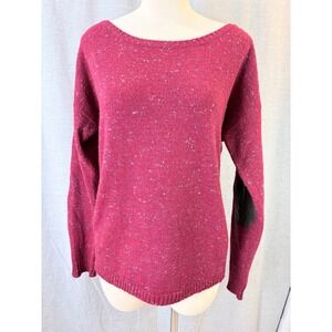 Garnet Hill Speckled Berry Red Boat Neck Sweater With Elbow Patches‎ Size M
